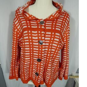 John Paul Richard Medium Knit Cardigan Sweater Orange White Acrylic Preppy